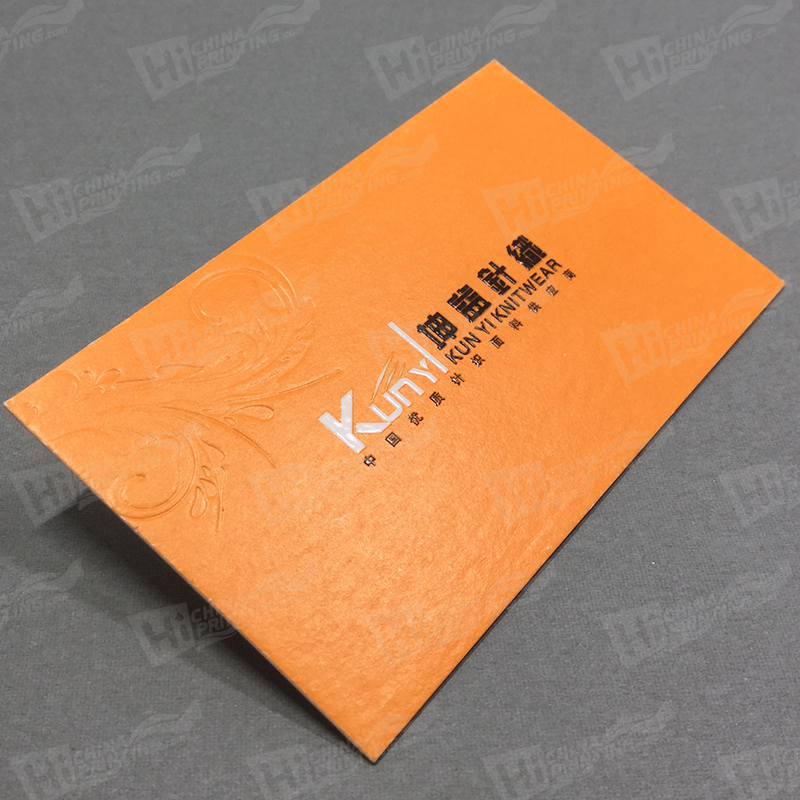 Blind Embossing and 2colors Raised Letters Business Cards Printed with Orange Pantone Colors